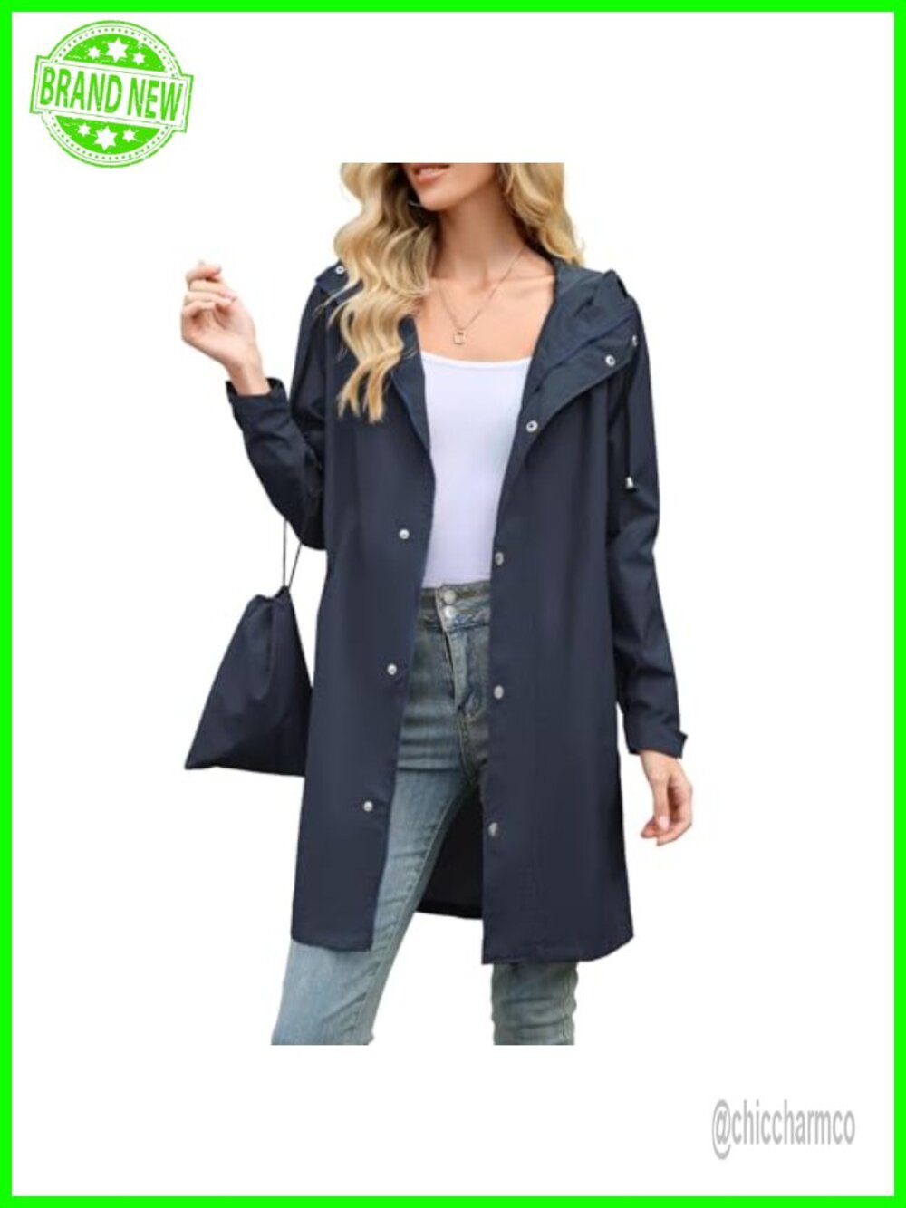 Packable Waterproof Rain Jacket with Hood Windbreaker Long Hooded Trench Coat